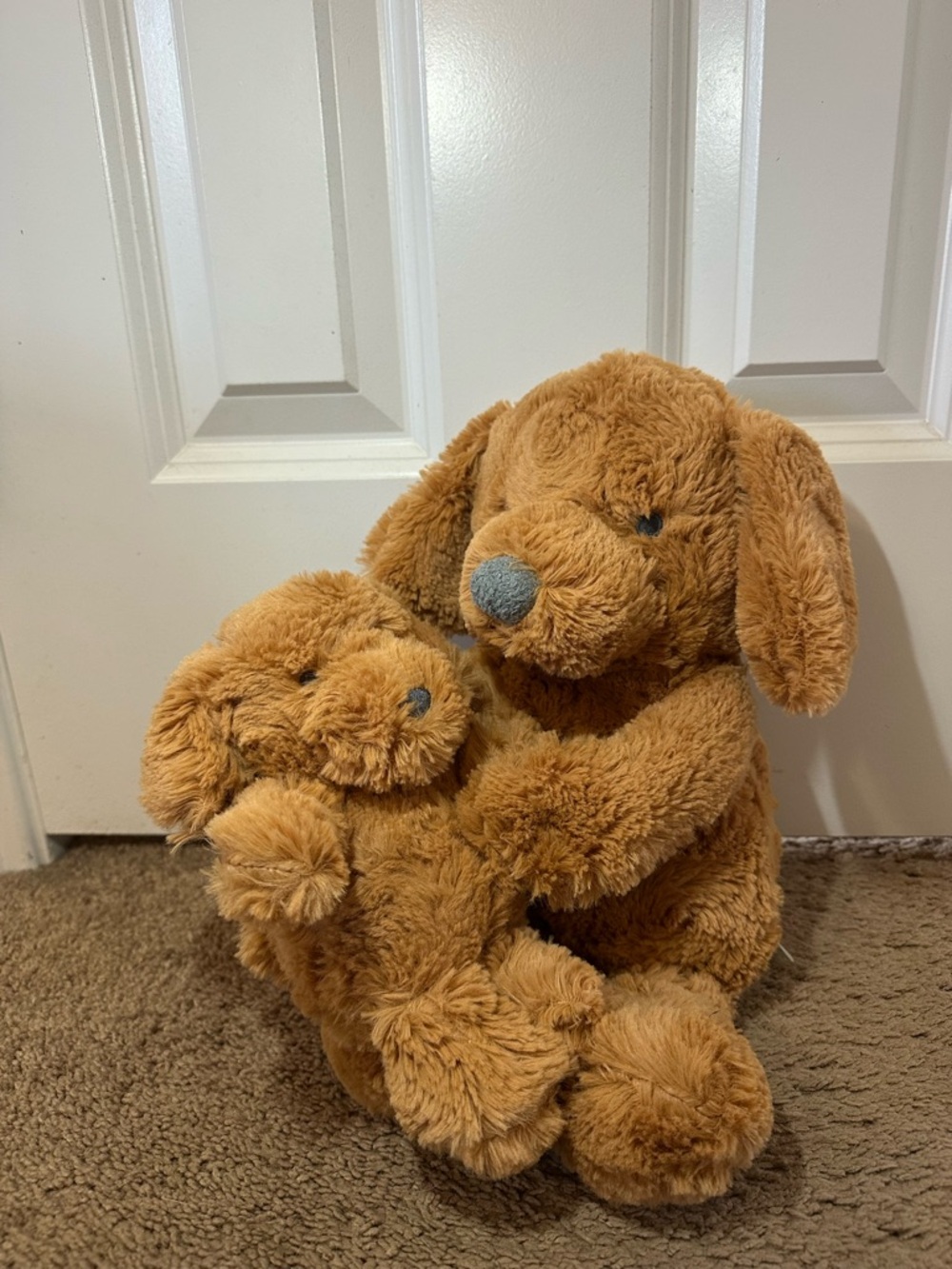 Cloud Island Plush Dog Mom and Baby Puppy Toy Rattle Set Brown Embroidered Eyes